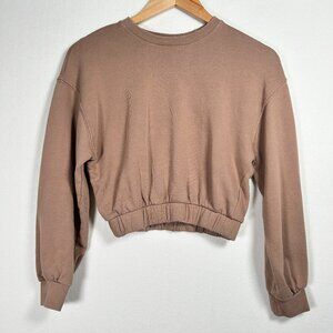 ZARA cropped stretchy sweatshirt relaxed tan brown earthy cotton s